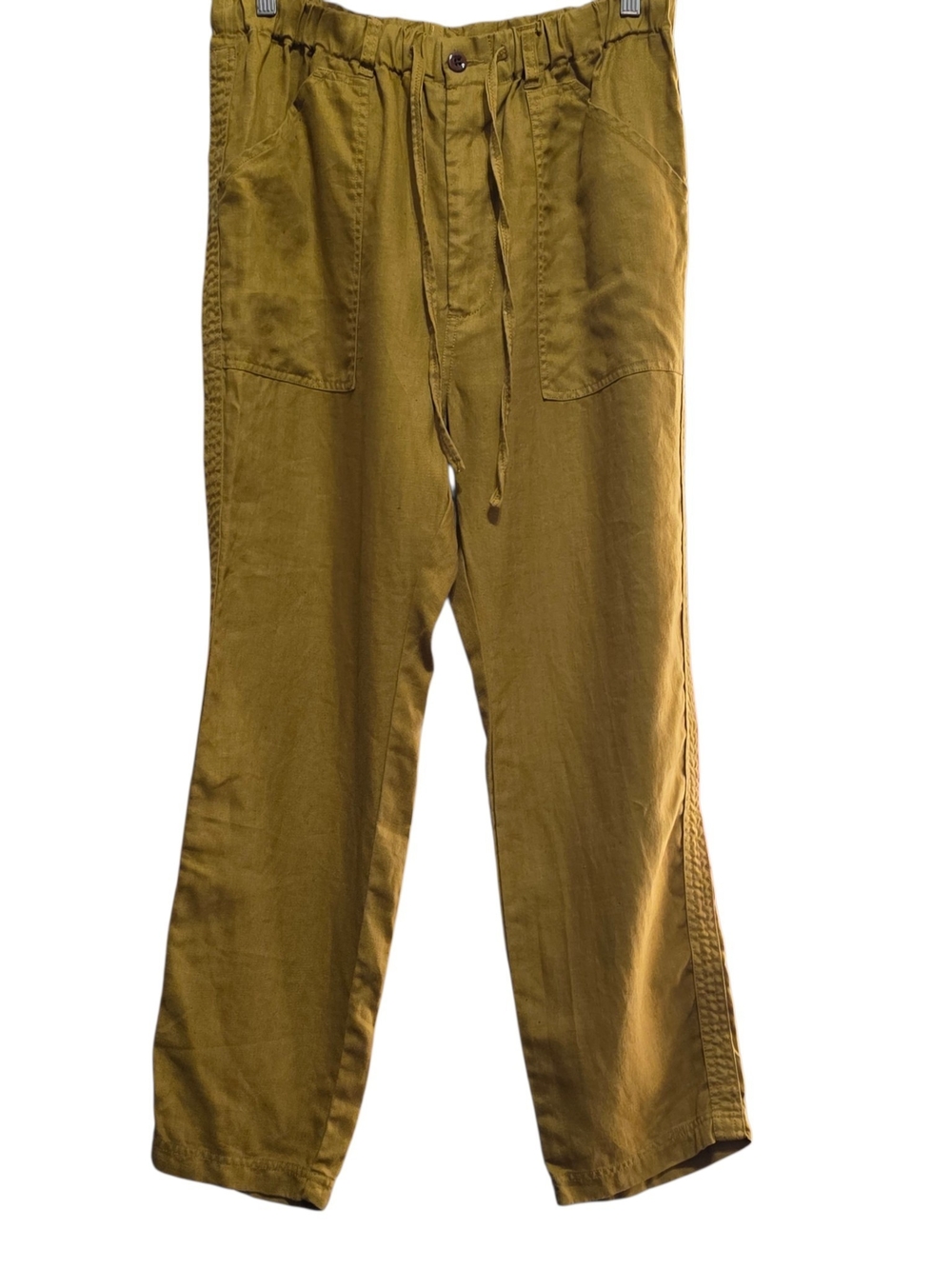 Alex Mill 100% Linen Pull On Pants Mustard Yellow Cropped Wide Leg Size 12